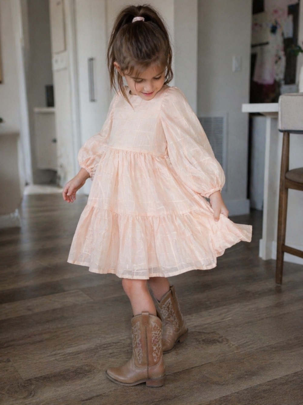 Handmade Vintage Pastel Pink Dress Puff Sleeve Formal Size 3/4